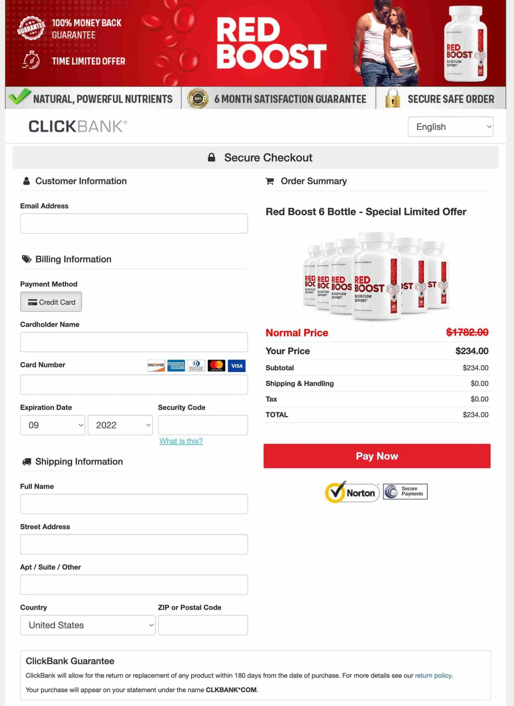 Once you have clicked the “Buy Now” button that is right below this text, you will be taken to the secure checkout page. Just enter your information, and you will then be given instant access to the entire Red Boost supplement.